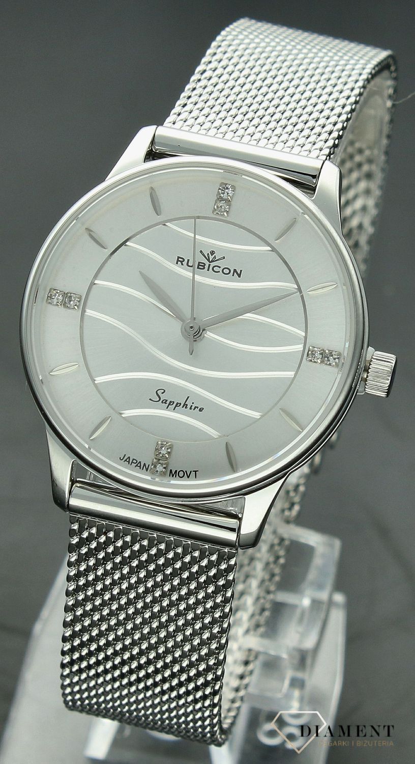 Zegarek damski Rubicon z szafirowym szkłem RNBE35 z falowaną tarczą RNBE35 fala srebrny-srebrny.jpg